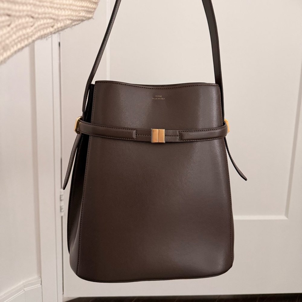 Toteme Dark Brown T-lock Belt Leather Tote Bag